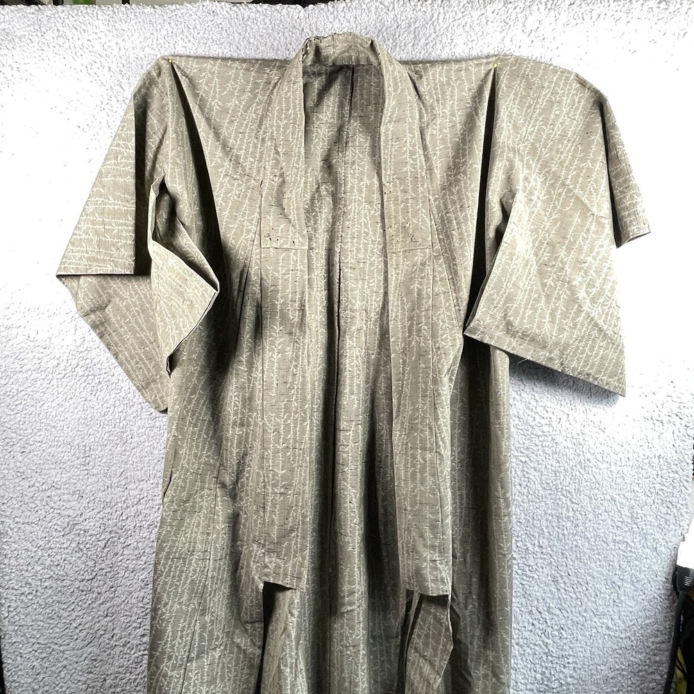 Vintage Japanese Silk Tsumugi Kimono Olive Khaki Fabric